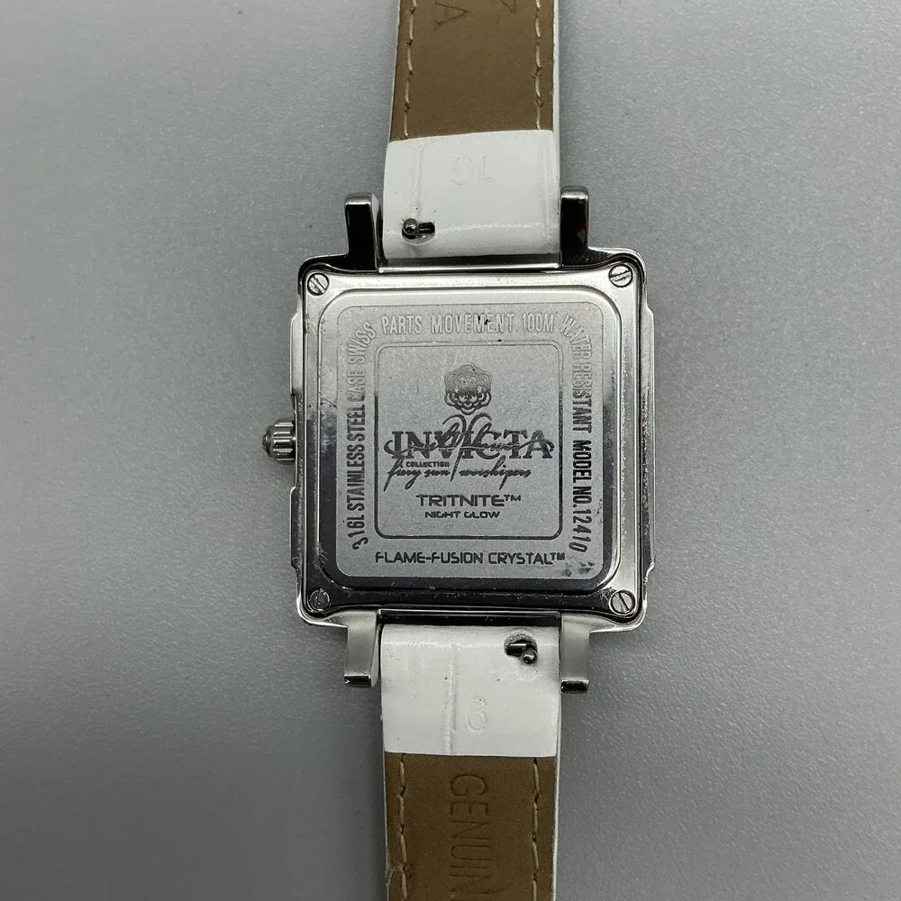 Invicta Wildflower 1210 Womens Watch 33mm Square Silver Tone Leather New Battery